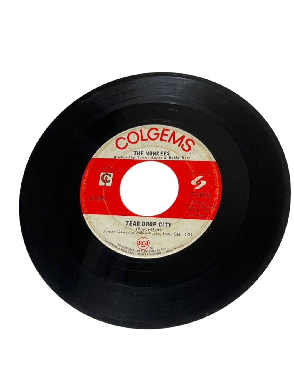 The Monkees 45 RPM Vinyl Record Tear Drop City / A Man Without A Dream Colgems